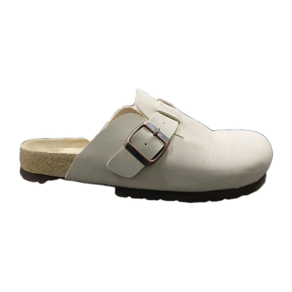 Cushionaire Women's Beige Slip-On Faux Leather Mules Size 8.5M Comfort